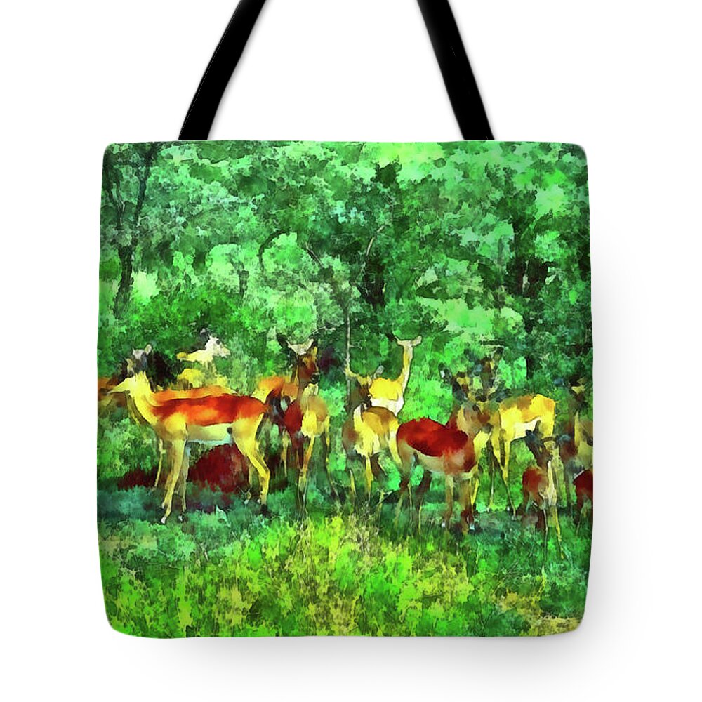 Africa Impalas Tote Bag featuring the painting Africa Impalas by George Rossidis