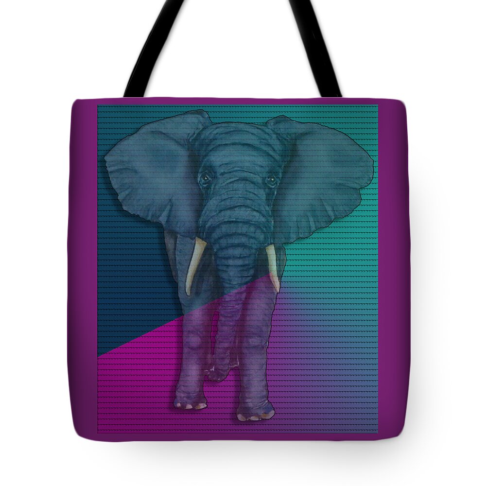 African Elephant Tote Bag featuring the mixed media African Elephant in Abstract by Kelly Mills