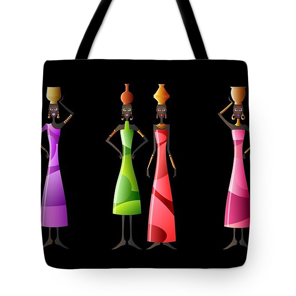 African Tote Bag featuring the mixed media African Women Carrying Jars by Nancy Ayanna Wyatt