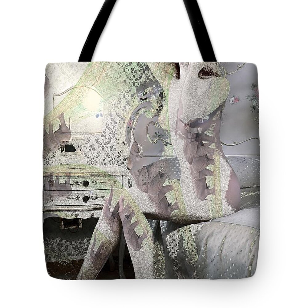 Fractal Tote Bag featuring the mixed media After Homework Elephant by Stephane Poirier