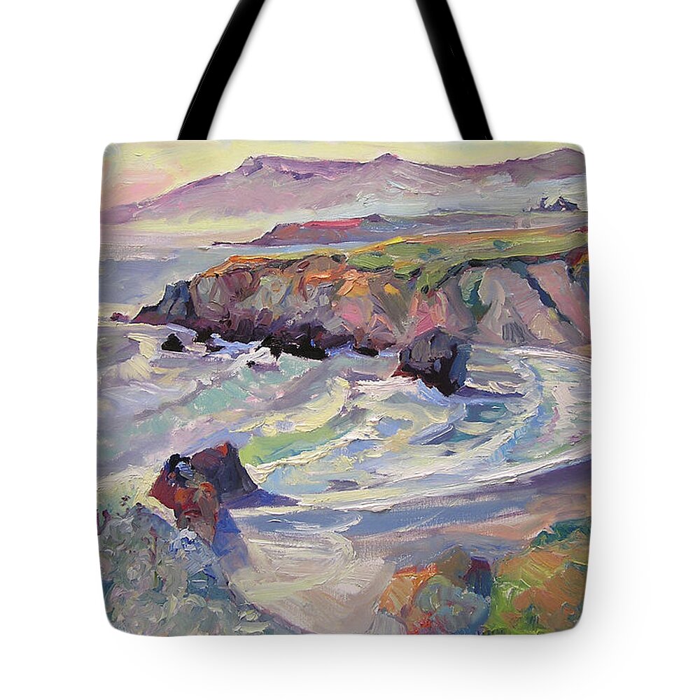 School House Beach Tote Bag featuring the painting Afternoon, School House Beach by John McCormick