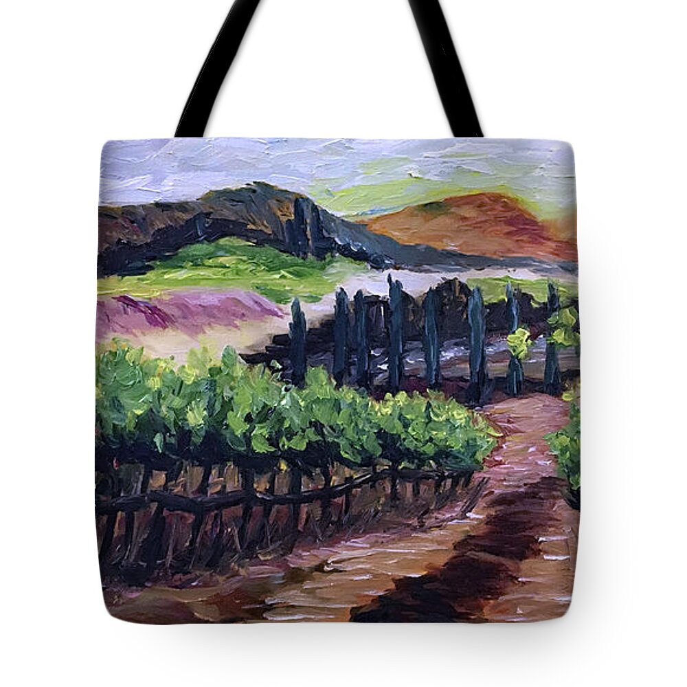 Landscape Tote Bag featuring the painting Afternoon Vines by Roxy Rich