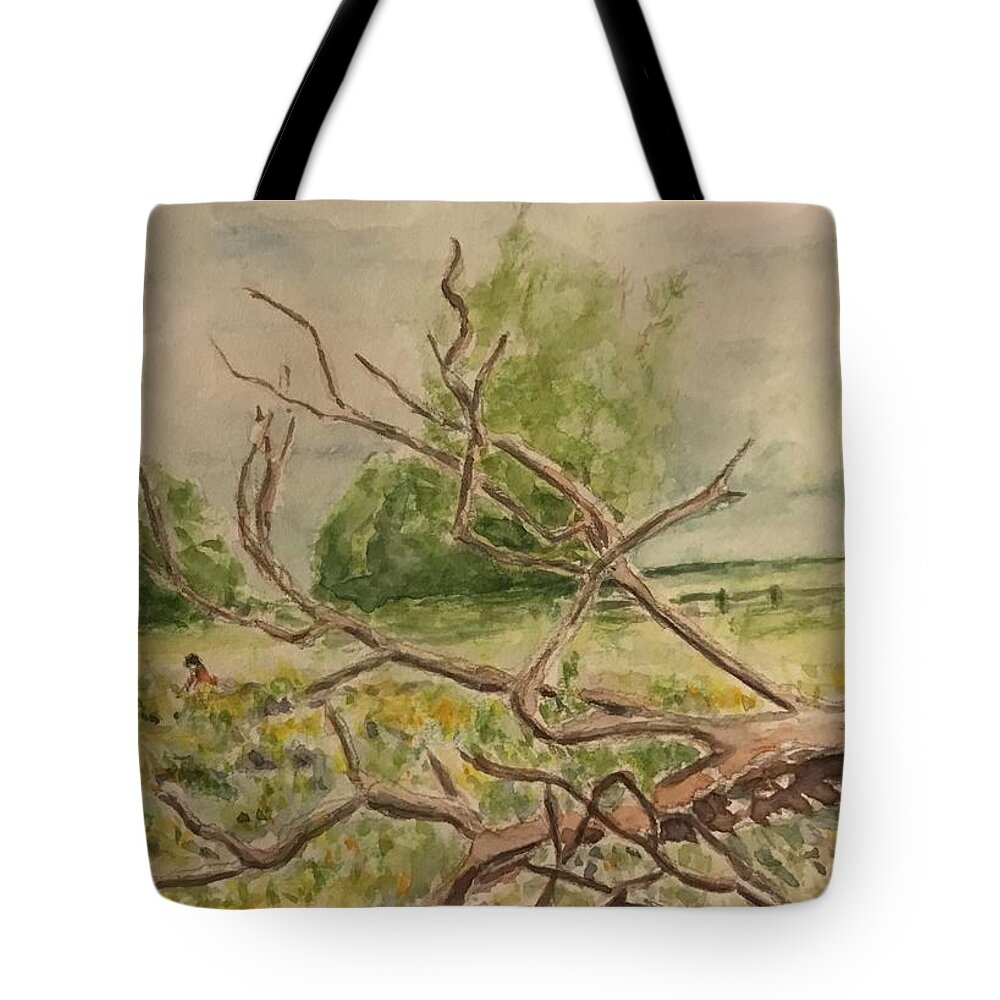 Farm Tote Bag featuring the painting Afternoon walk in Scotsdale farm by Milly Tseng