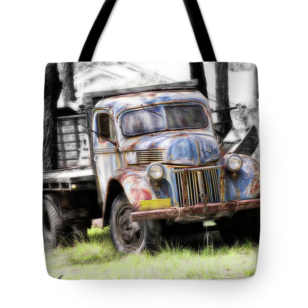 Vintage Truck Photo Prints Tote Bag featuring the digital art Aged 01 by Kevin Chippindall