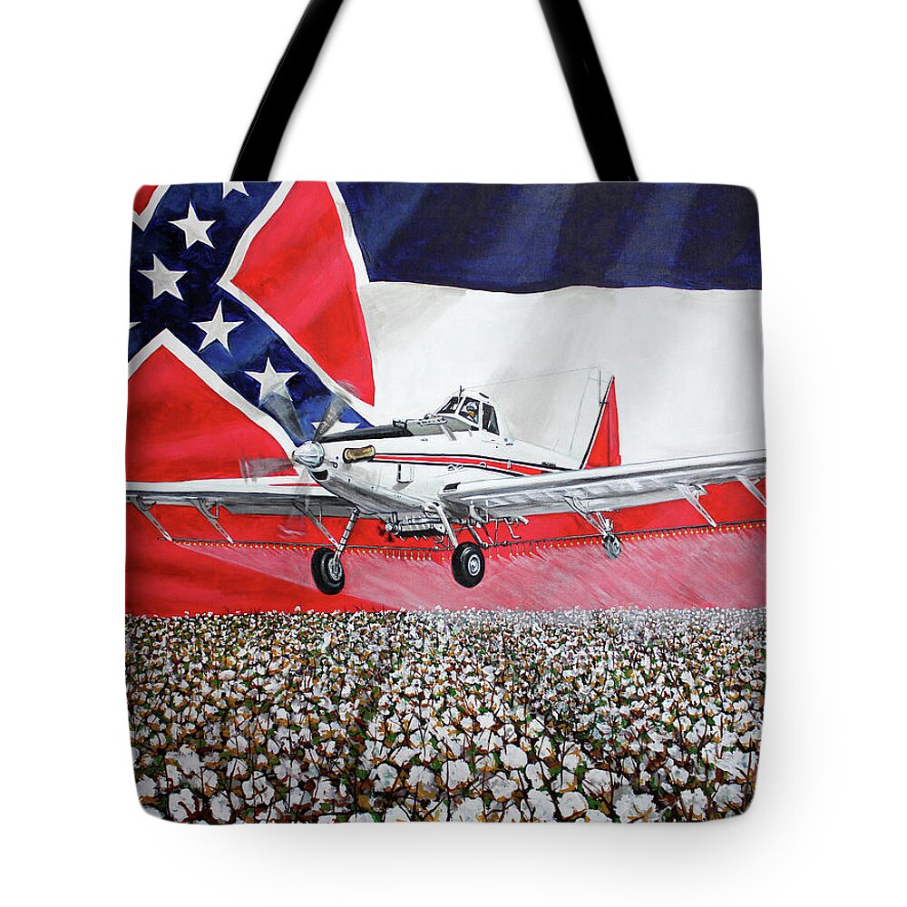 Air Tractor Tote Bag featuring the painting Air Tractor 802 with MS Flag by Karl Wagner