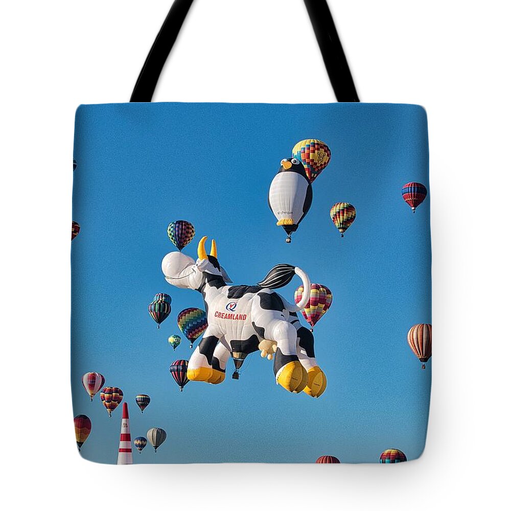 Hot Air Balloons Tote Bag featuring the photograph Airabelle the Cow AIBF 5 by Segura Shaw Photography