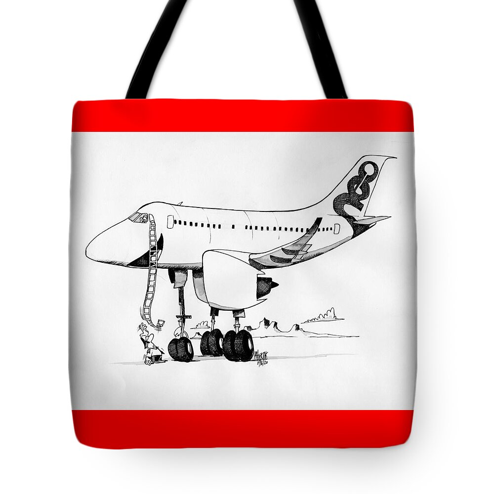 Original Art Tote Bag featuring the drawing Airbus A320neo by Michael Hopkins