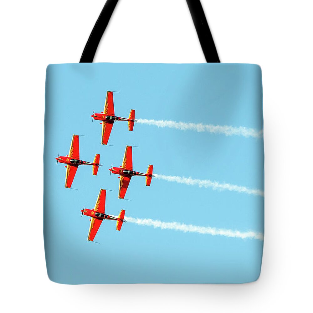 Air Show Tote Bag featuring the photograph Airplanes doing aerobatics at Athens flying week 2019 by Michalakis Ppalis