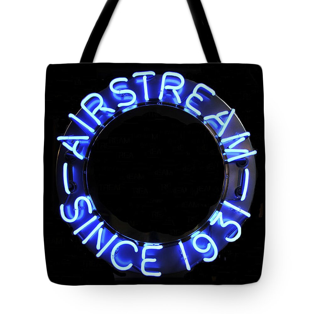 Airstream Tote Bag featuring the photograph Airstream since 1931 vintage neon by David Lee Thompson