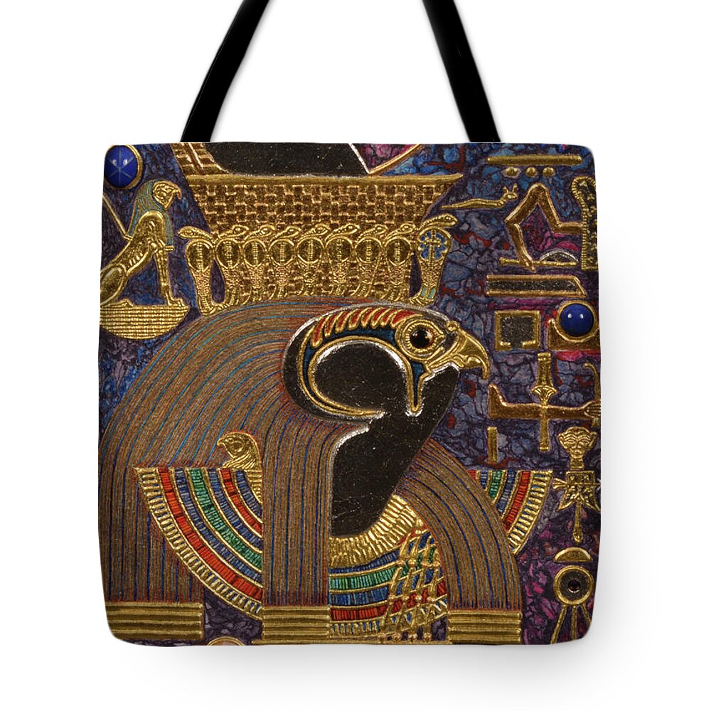 Ancient Tote Bag featuring the mixed media Akem Shield of Heru Who Unites the Two Lands by Ptahmassu Nofra-Uaa