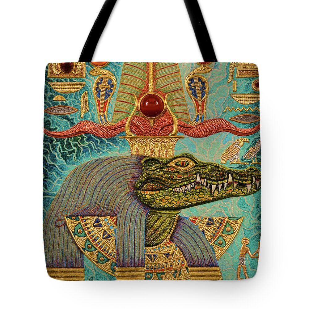 Ancient Tote Bag featuring the mixed media Akem-Shield of Sobek-Ra Lord of Terror by Ptahmassu Nofra-Uaa