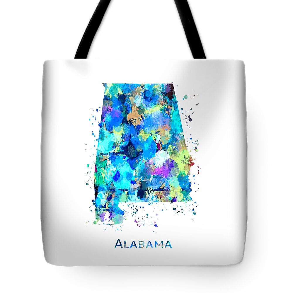 Alabama Tote Bag featuring the painting Alabama Map Art by Zuzi 's