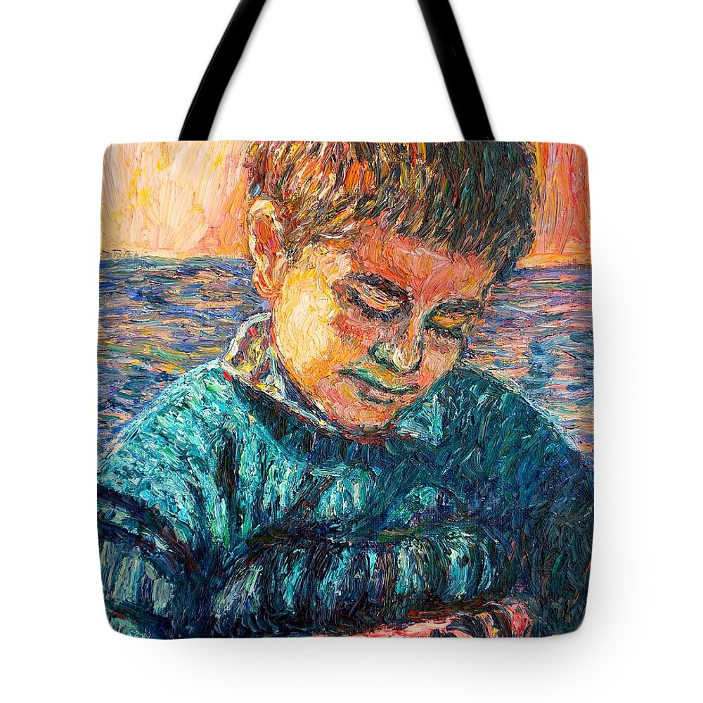 Portrait Tote Bag featuring the painting Alan Reading by Kendall Kessler