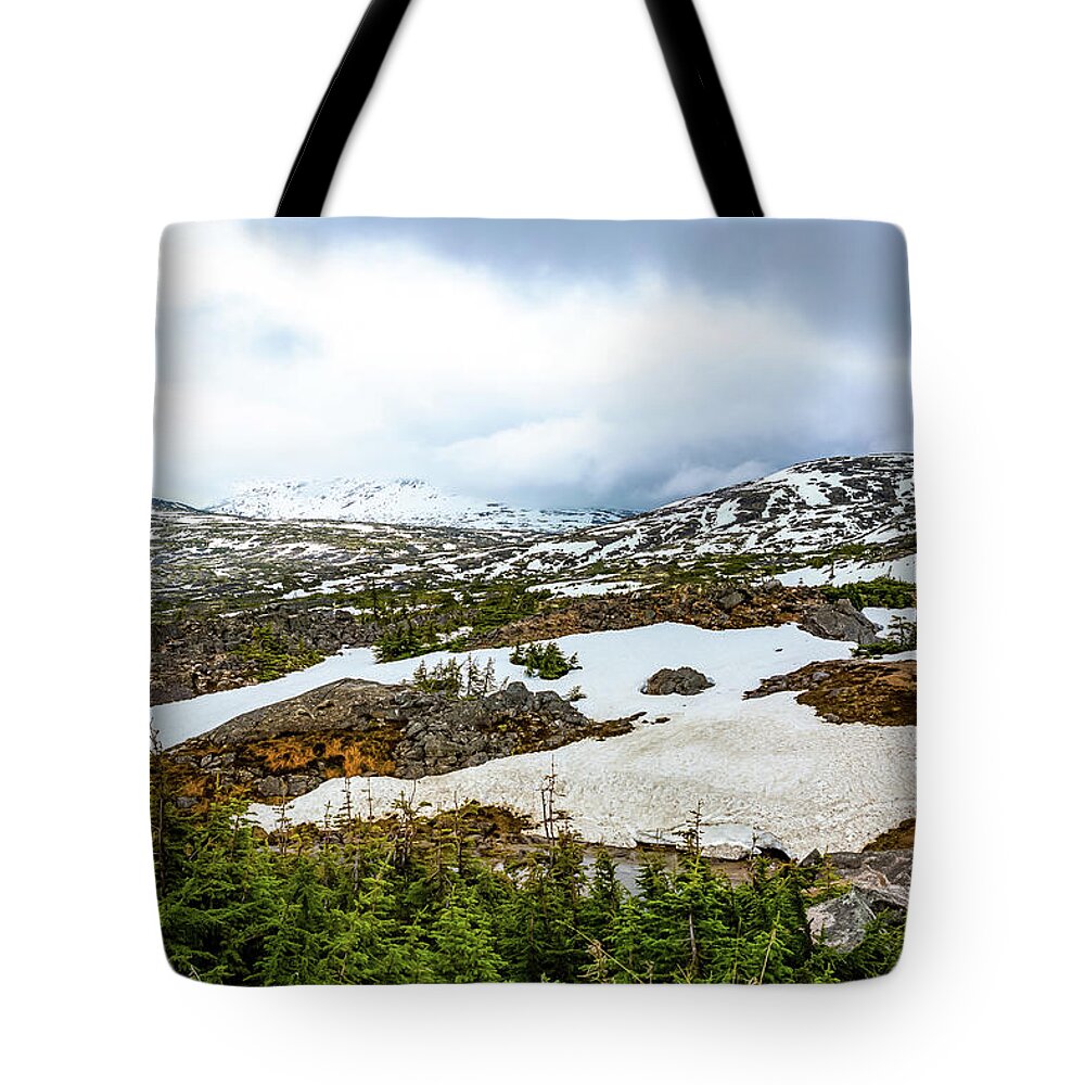 Alaska Tote Bag featuring the digital art Alaska Inside Passage Springtime by SnapHappy Photos