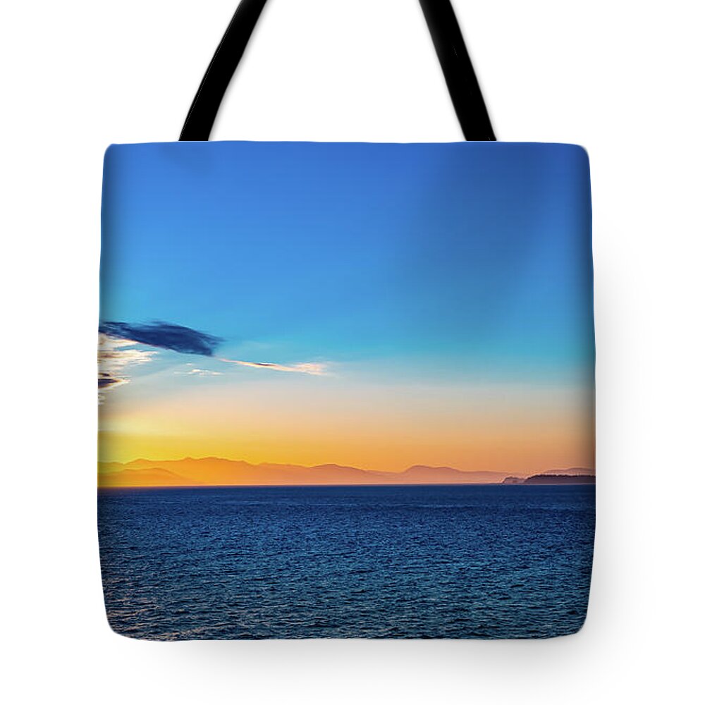 Alaska Tote Bag featuring the digital art Alaska Inside Passage Sunset III by SnapHappy Photos