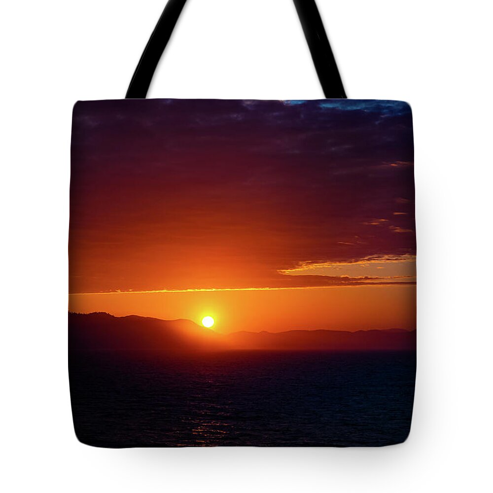 Alaska Tote Bag featuring the digital art Alaska Inside Passage Sunset IV by SnapHappy Photos