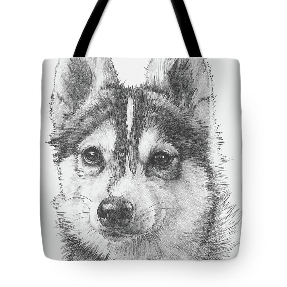 Designer Dog Tote Bag featuring the drawing Alaskan Klee Kai by Barbara Keith