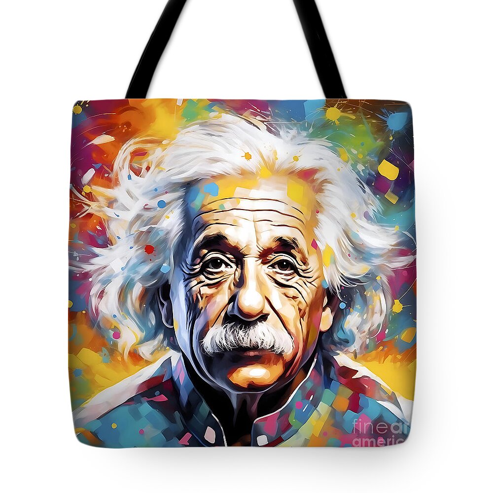 Albert Einstein Tote Bag featuring the painting Albert Einstein Painting by Mark Ashkenazi