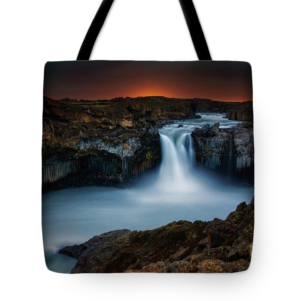 Waterfall Tote Bag featuring the photograph Aldeyjarfoss Color by Doug Sturgess