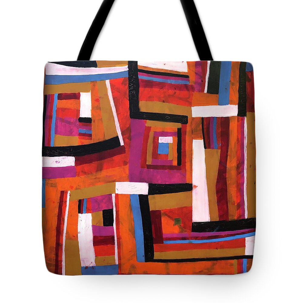 Red Tote Bag featuring the painting Alegria by Cyndie Katz
