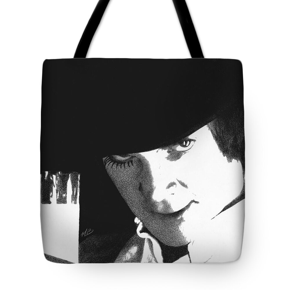 A Clockwork Orange Tote Bag featuring the drawing Alex by Mark Baranowski