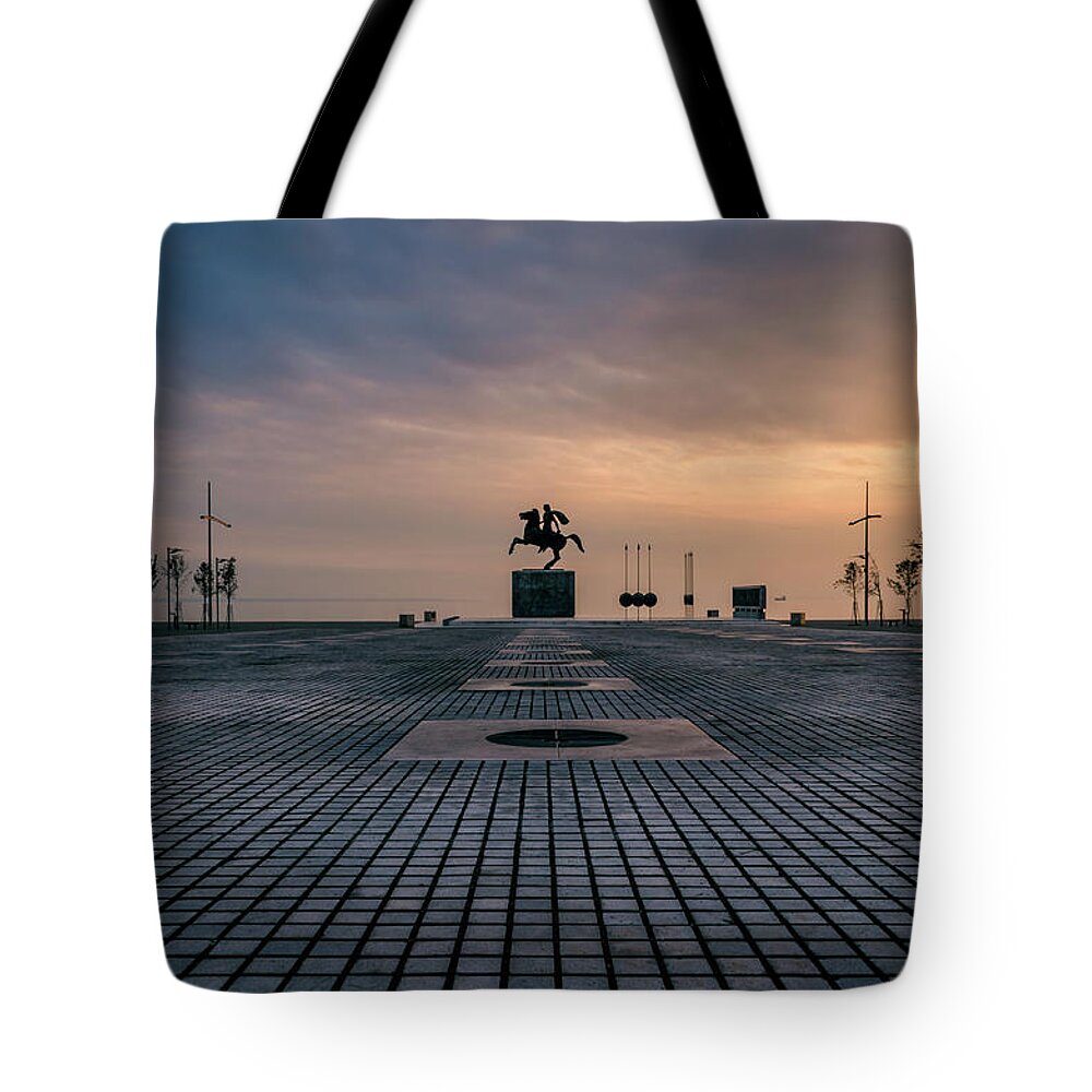 Alexander The Great Tote Bag featuring the photograph Alexander the Great statue by Alexios Ntounas