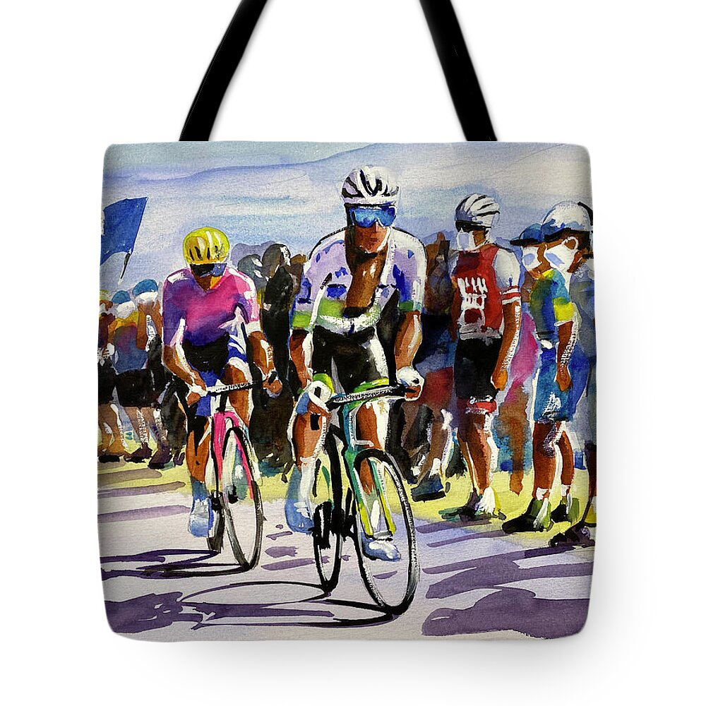 Letour Tote Bag featuring the painting Alexey Lutsenko Working The Stage6-sm by Shirley Peters