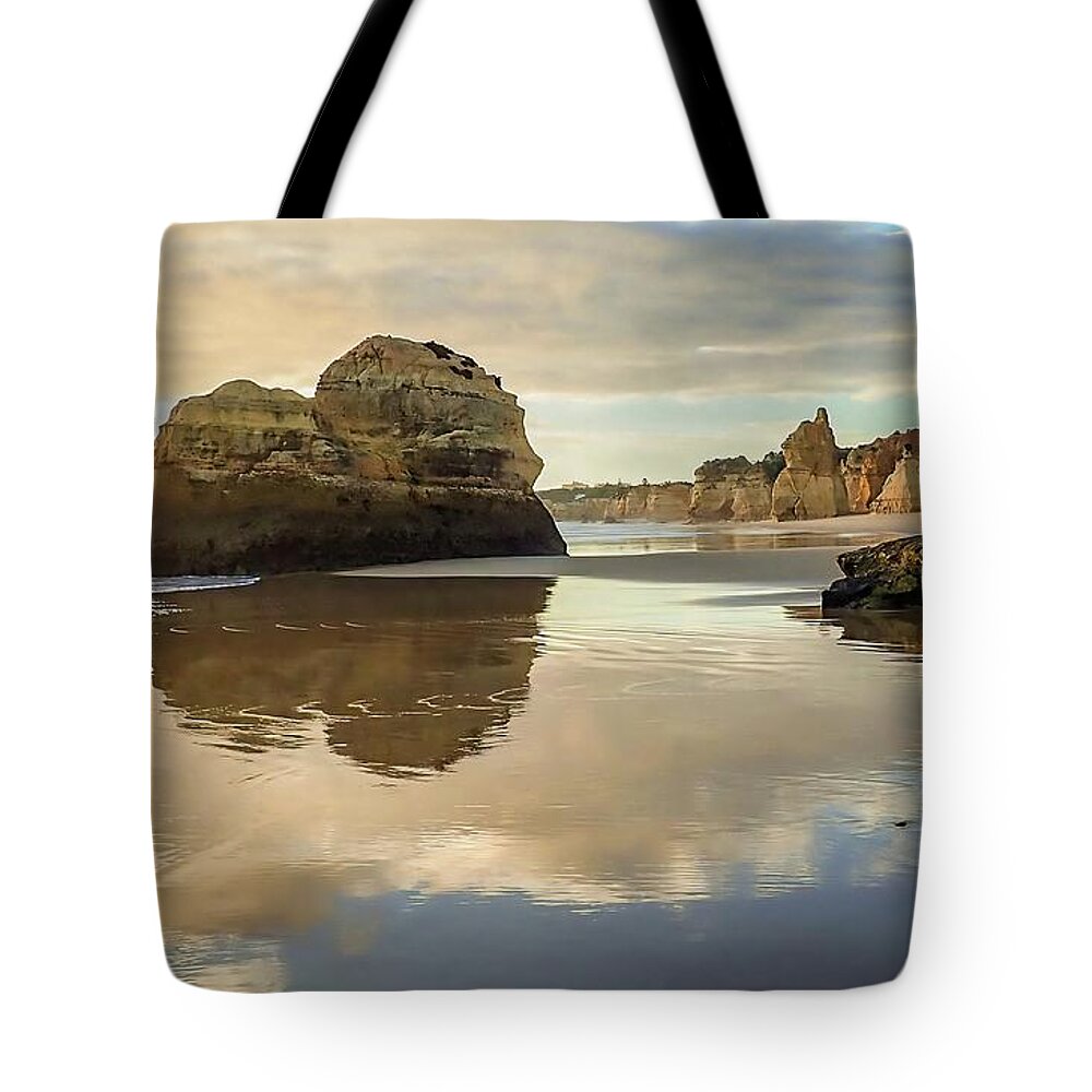 Sunset Tote Bag featuring the photograph Algarve Gold Coast Sunset by Rebecca Herranen