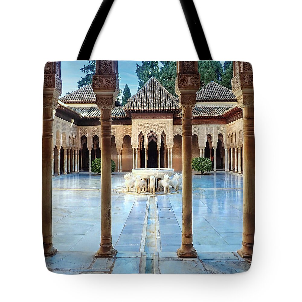 Alhambra Tote Bag featuring the photograph Alhambra Courtyard of the Lions by Rebecca Herranen