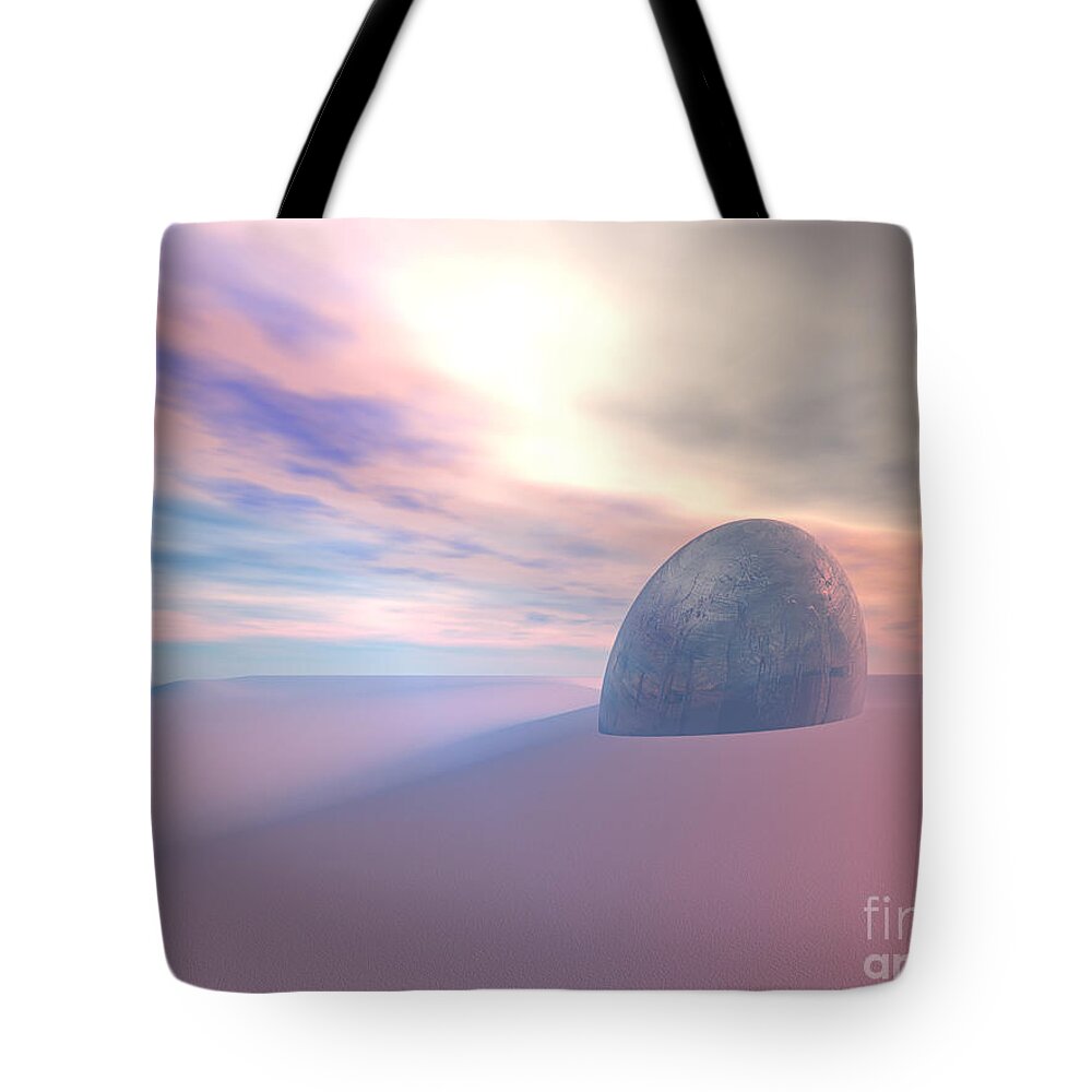 Mysterious Tote Bag featuring the digital art Alien Artifact In Desert by Phil Perkins