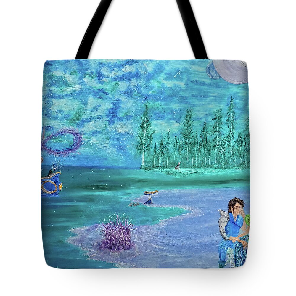 An Alien Landscape Tote Bag featuring the painting Alien Date Night by Christina Knight