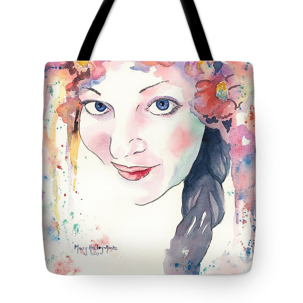 Girl Tote Bag featuring the painting Alisha's eyes by Mary Haley-Rocks