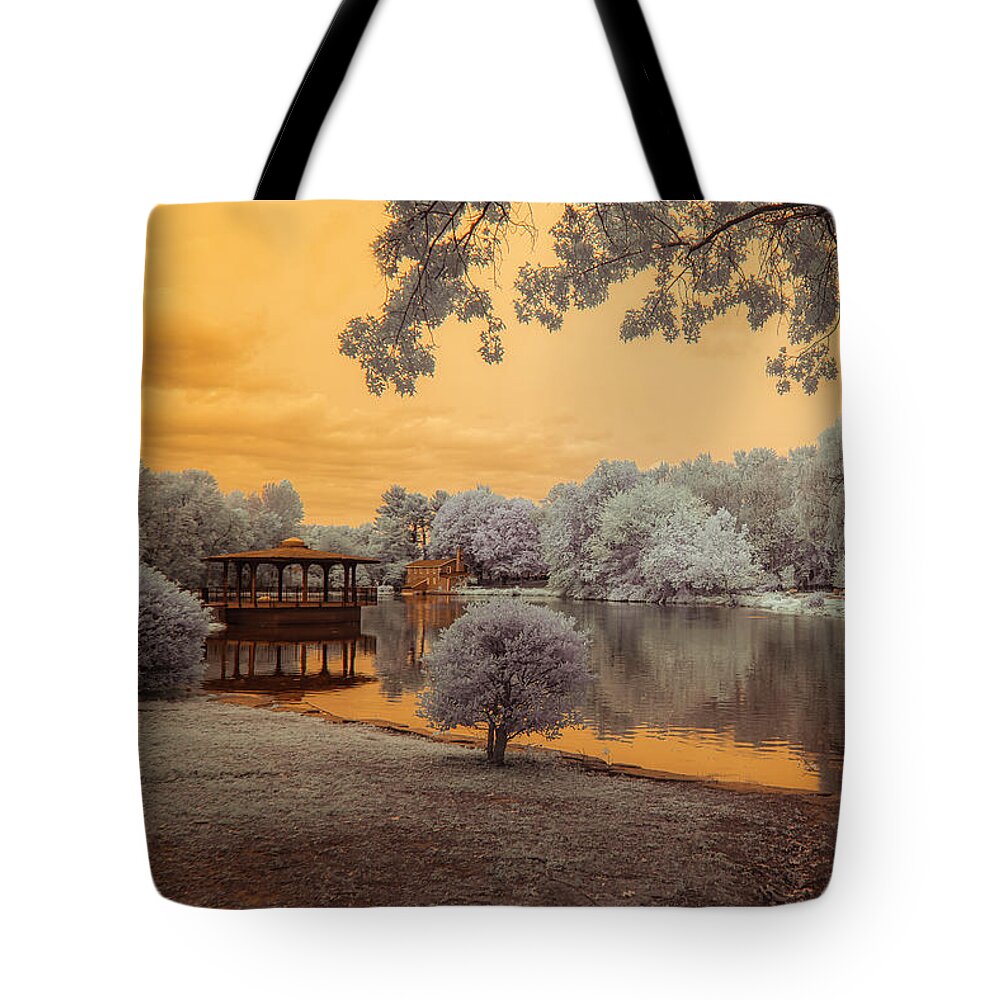 Coopers Pond Tote Bag featuring the photograph All is Calm at Coopers Pond by Penny Polakoff