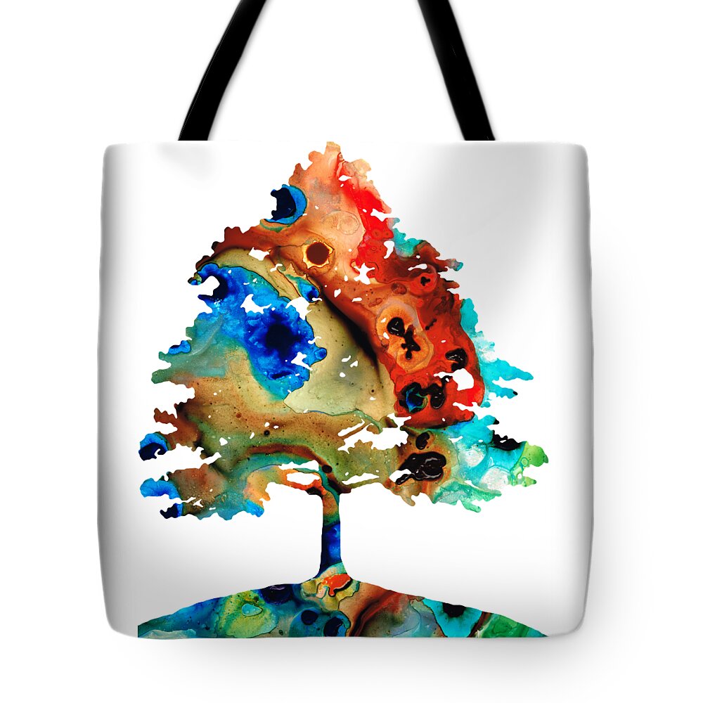 Tree Tote Bag featuring the painting All Seasons Tree 3 - Colorful Landscape Print by Sharon Cummings