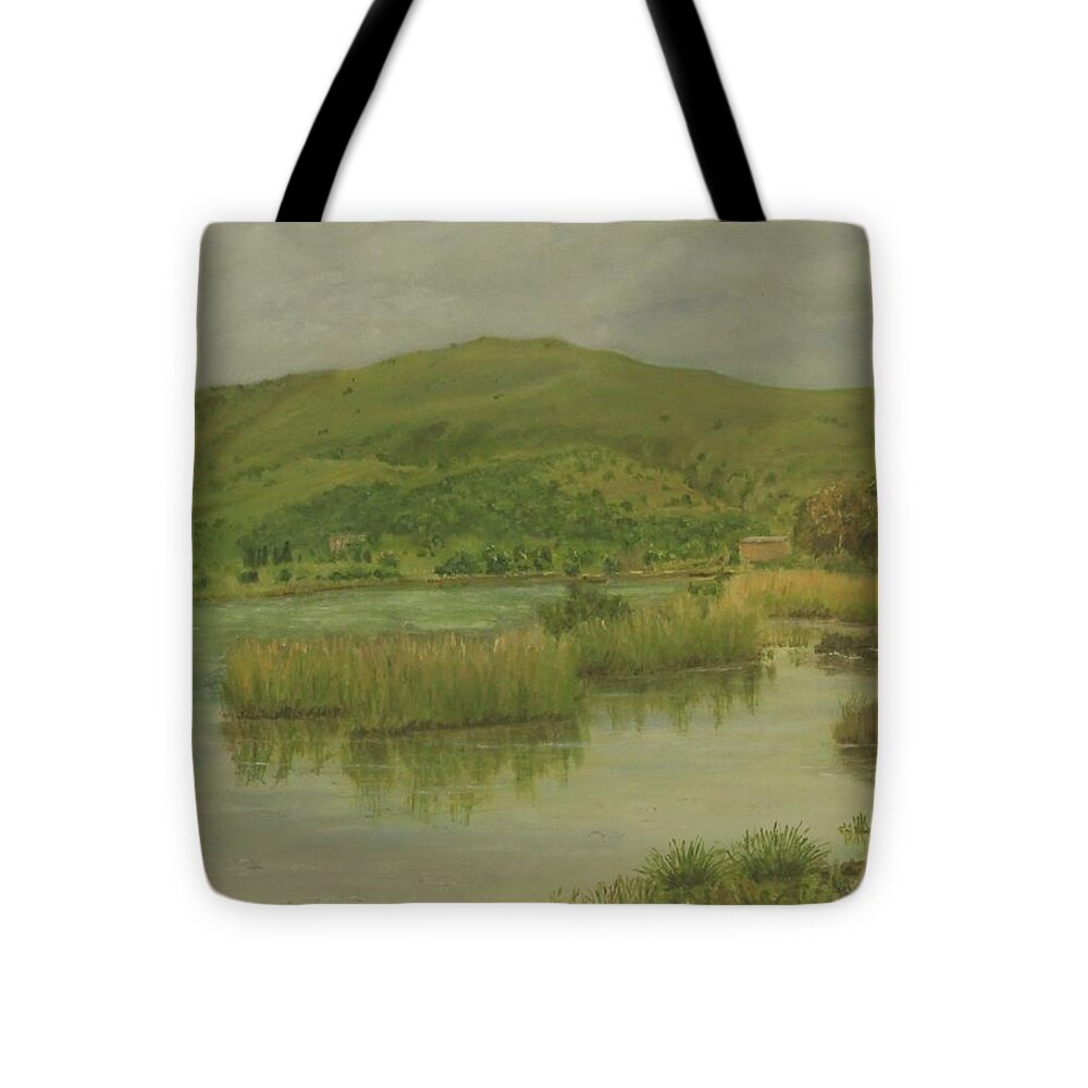 Crete Tote Bag featuring the painting Almyros Lake by David Capon