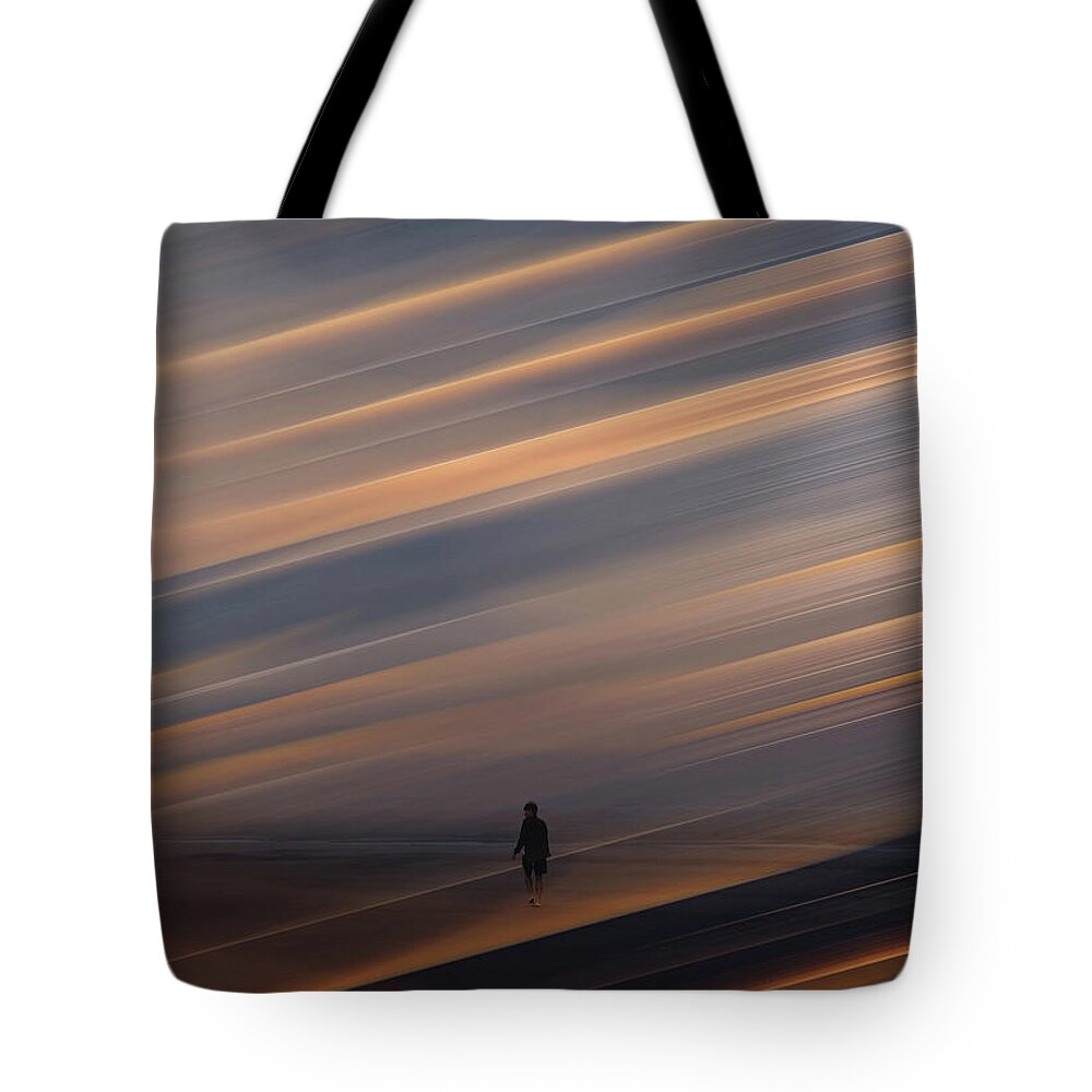Blue Grey Tote Bag featuring the digital art Alone in a Strange Landscape by Chris Armytage