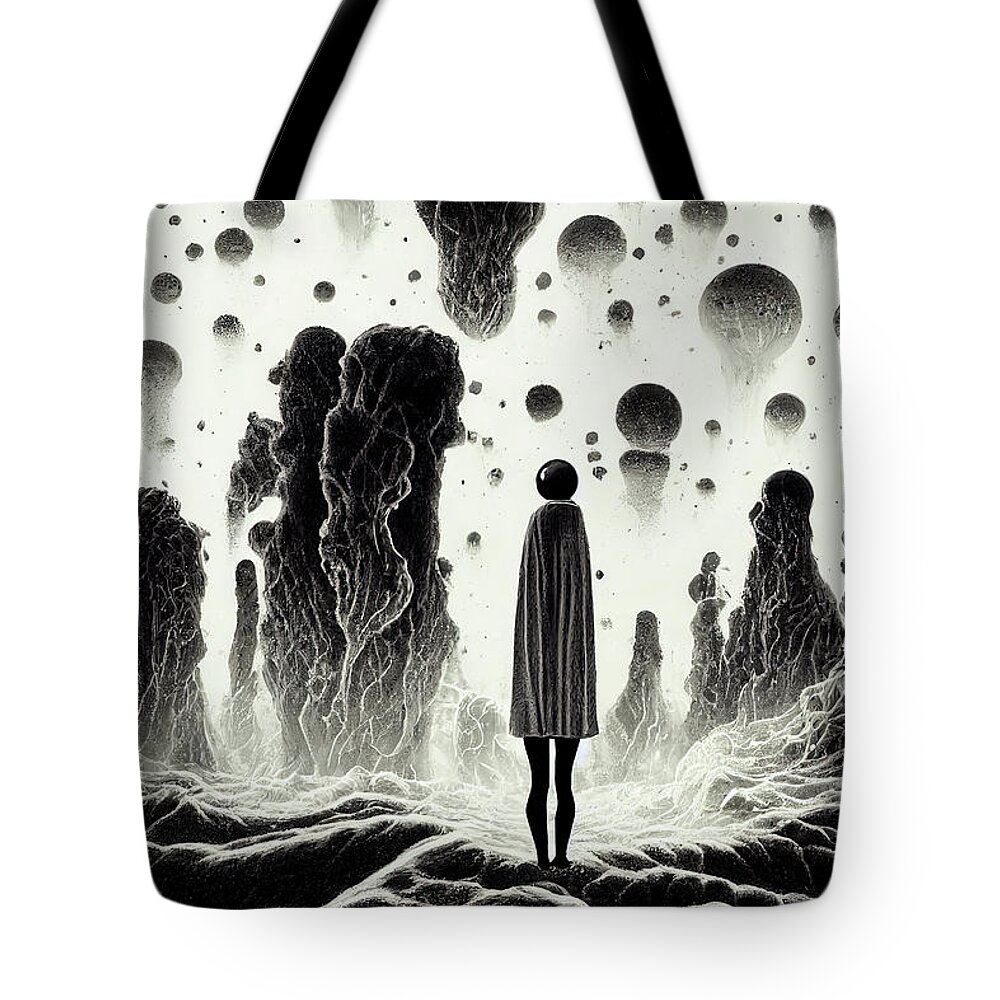 Surreal Tote Bag featuring the digital art Alone in a surreal world 01 by Matthias Hauser