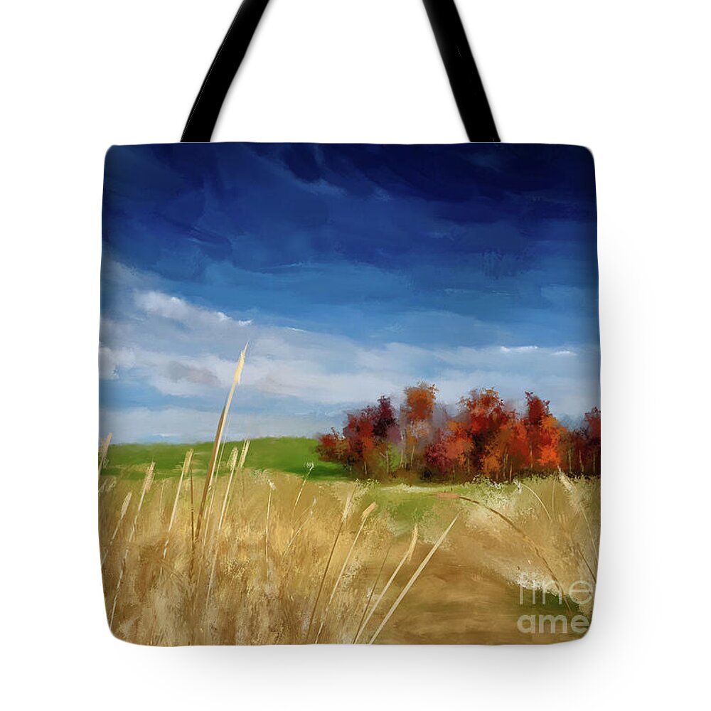 Farm Tote Bag featuring the digital art Along A Country Lane by Lois Bryan