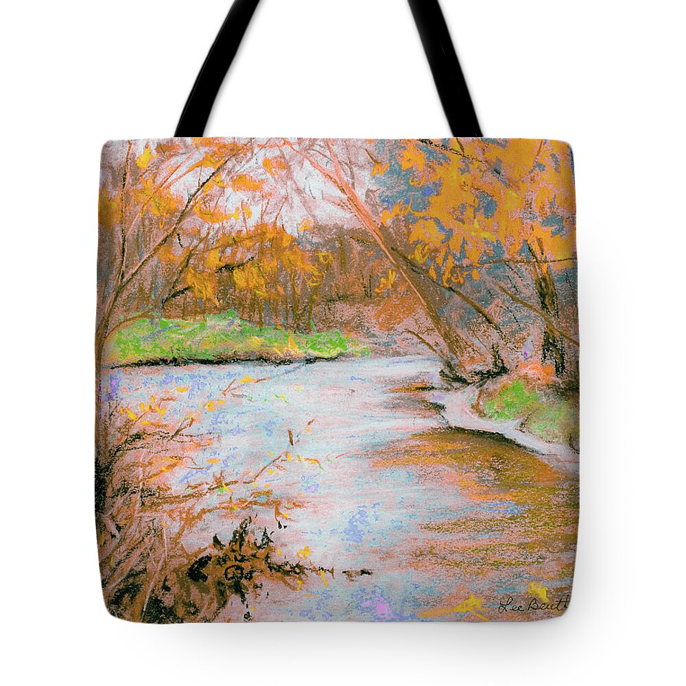 Cuyahoga Valley Tote Bag featuring the painting Along the Canal by Lee Beuther
