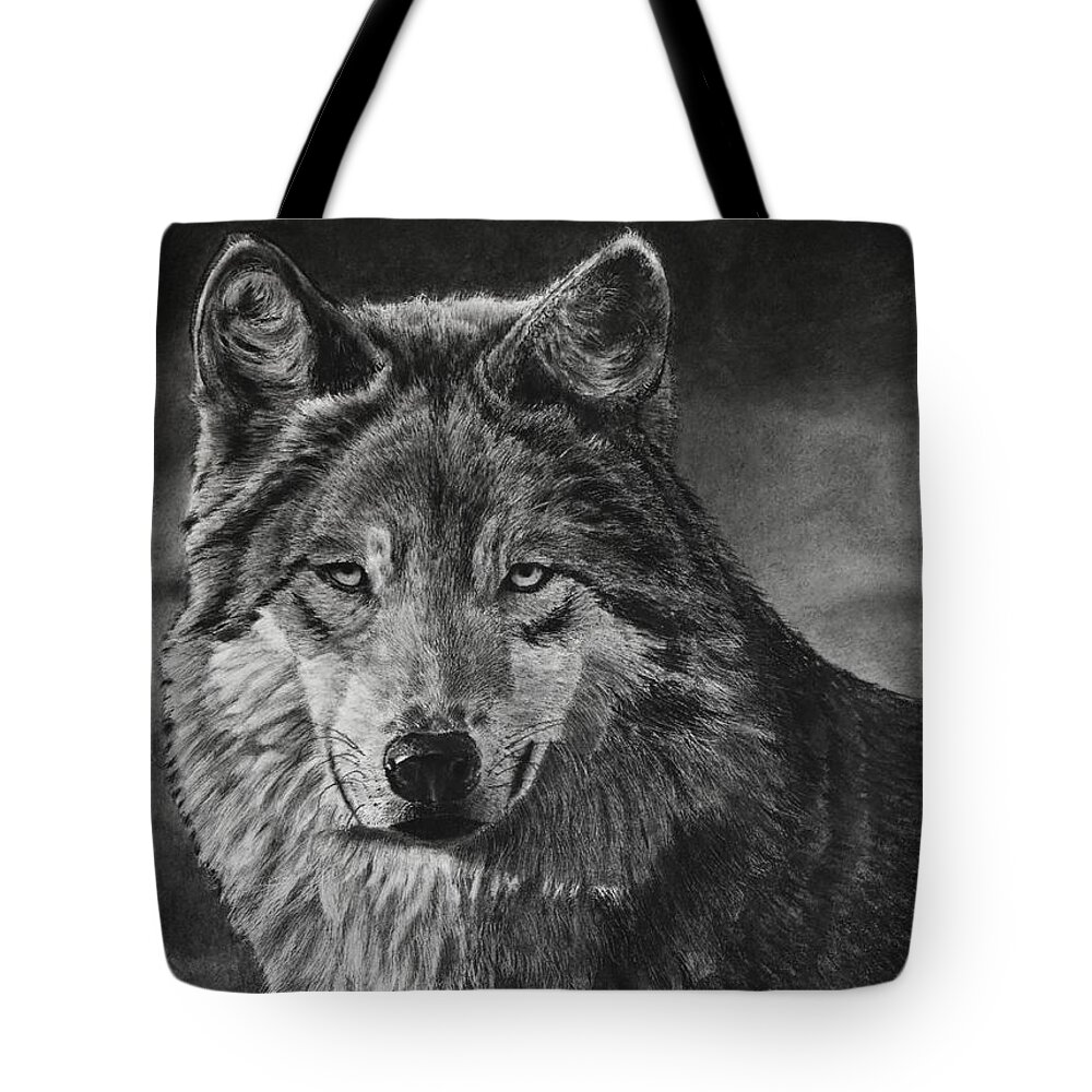 Wolf Tote Bag featuring the drawing Alpha by Greg Fox