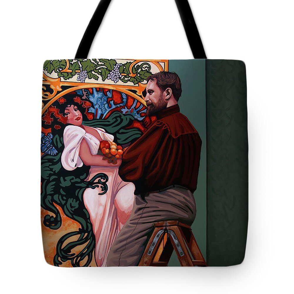 Alfons Mucha Tote Bag featuring the painting Alphonse Mucha Painting by Paul Meijering