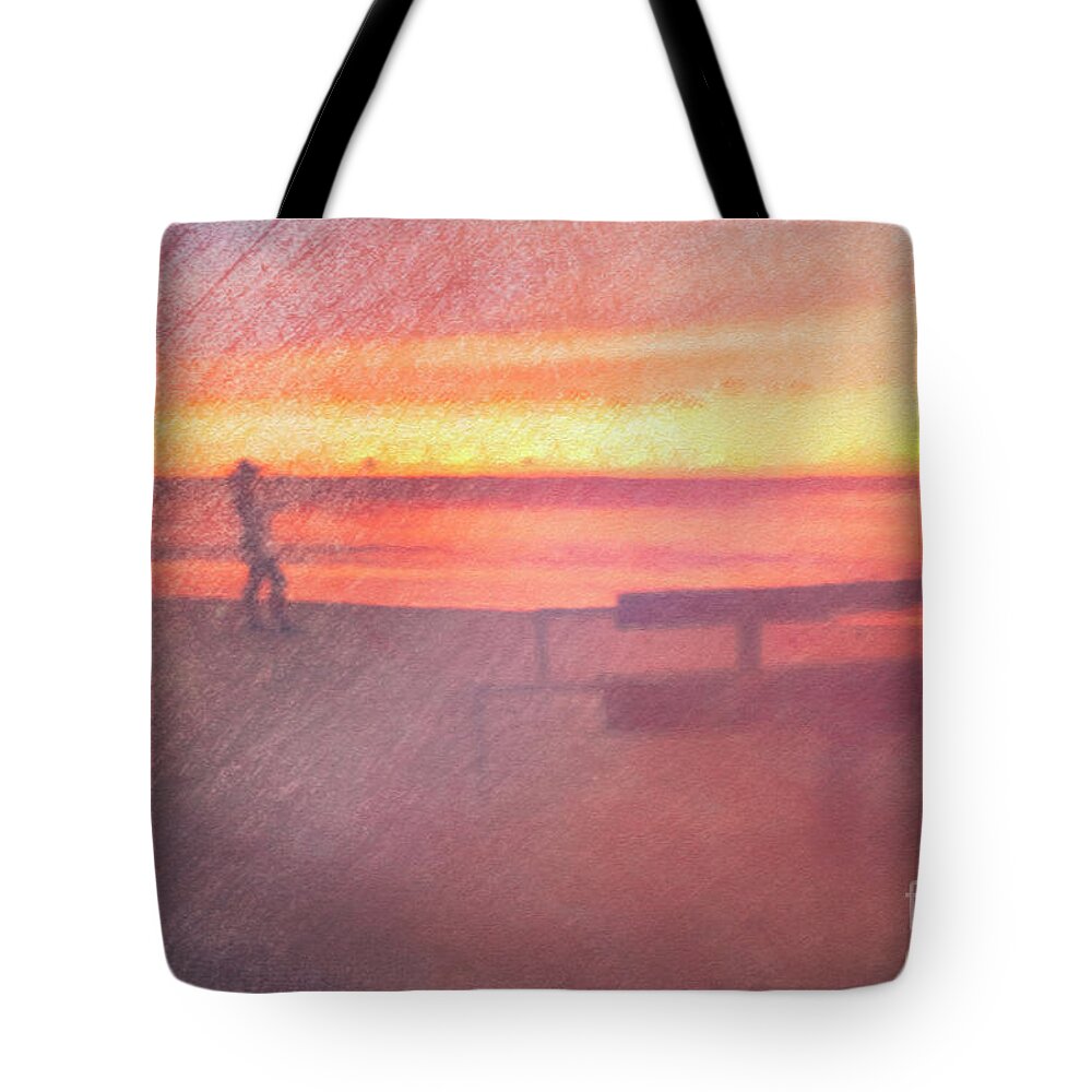 Sunsets Tote Bag featuring the mixed media Altered Reality 48 - Alone Not Yet So by DB Hayes