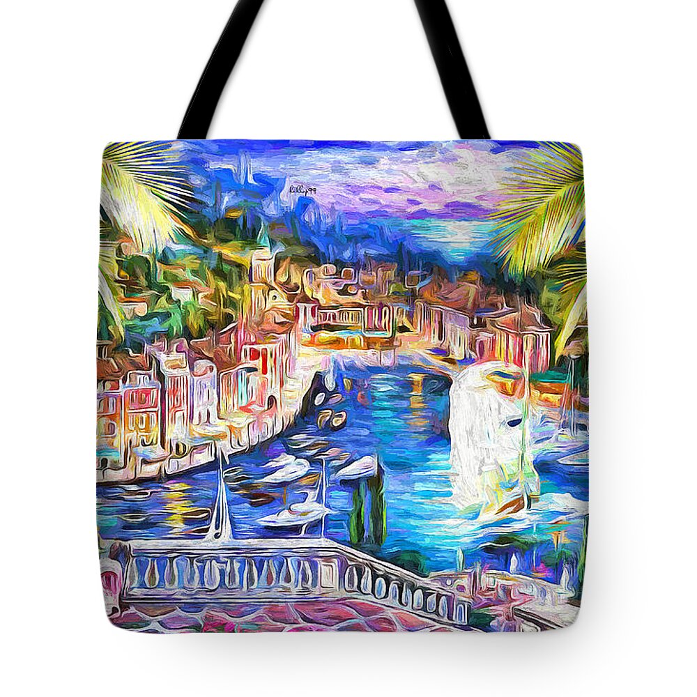 Paint Tote Bag featuring the painting Amalfi coast - Portofino - Italy by Nenad Vasic