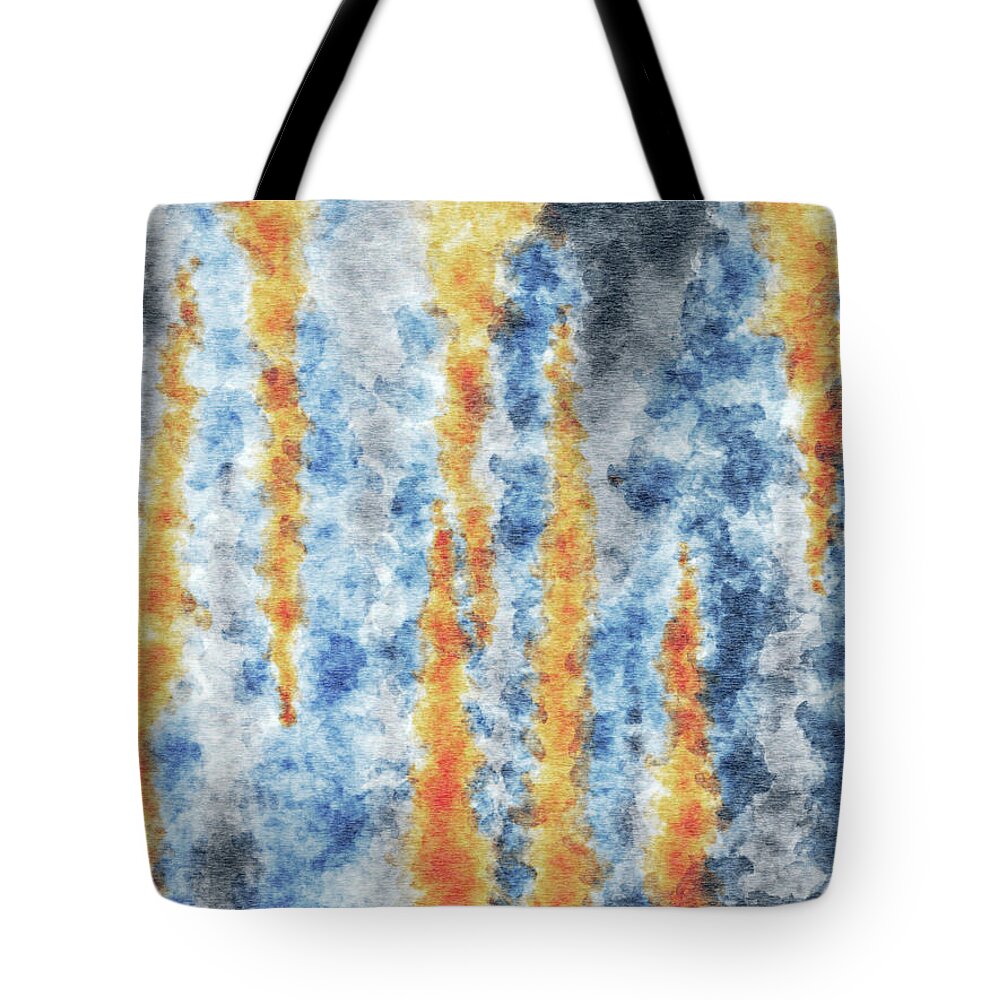 Crystallize Tote Bag featuring the mixed media Amalgam 1 - Contemporary Abstract - Abstract Expressionist painting - Blue, Navy, Brown, Gold by Studio Grafiikka