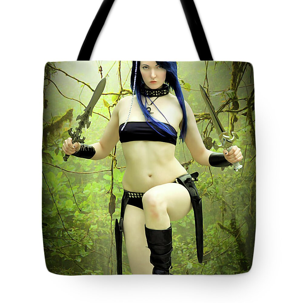 Fantasy Tote Bag featuring the photograph Amazon On A Log by Jon Volden