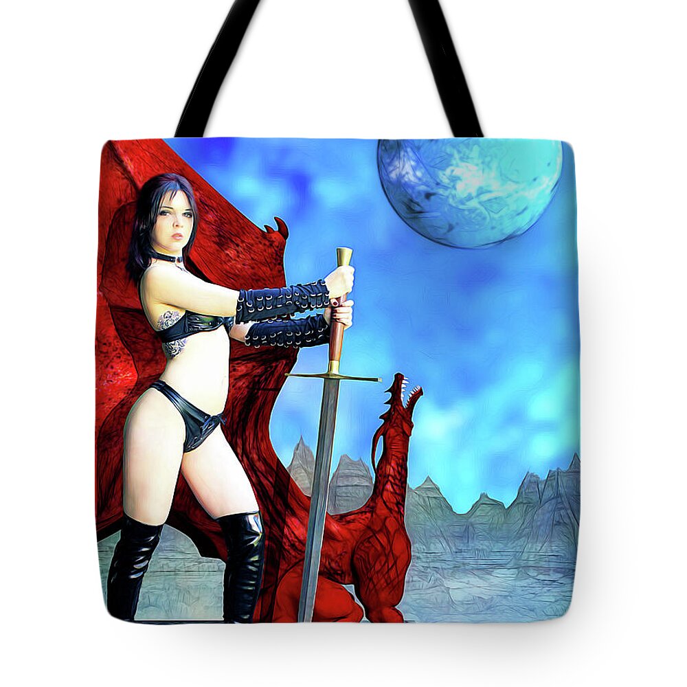 Rebel Tote Bag featuring the photograph Amazon with Pet Dragon by Jon Volden