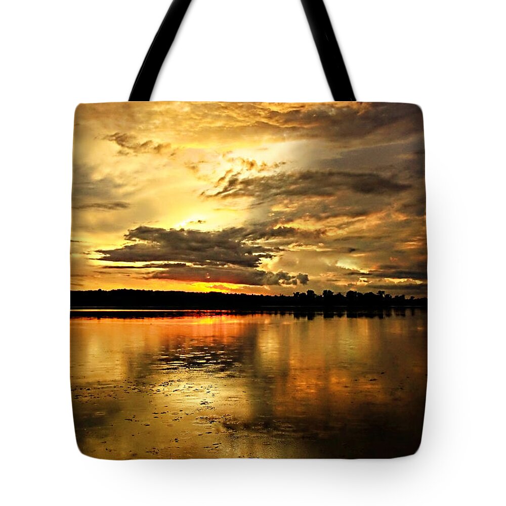 Sunset Tote Bag featuring the photograph Amber Sunset by Mary Walchuck