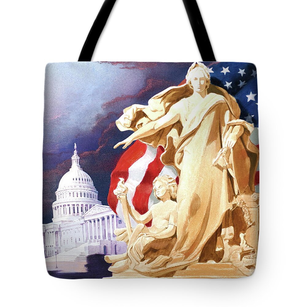 Tom Lydon Tote Bag featuring the painting America - Apotheosis of Democracy - Peace Protecting Genius by Tom Lydon