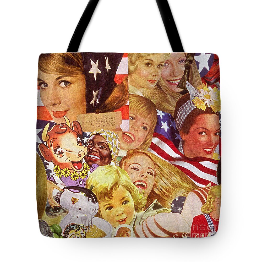 Collage Tote Bag featuring the mixed media American Beauty by Sally Edelstein