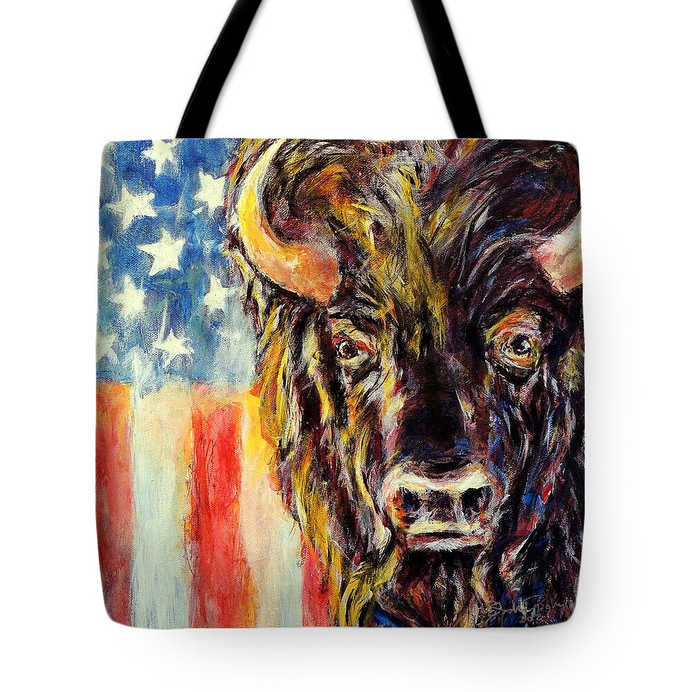 American Buffalo Flag Patriotic Tote Bag featuring the painting American Buffalo by John Bohn